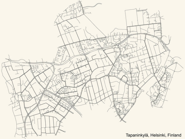 Black simple detailed street roads map on vintage beige background of the quarter Tapaninkyl (Staffansby) neighbourhood of Helsinki, Finland - Vector, Image