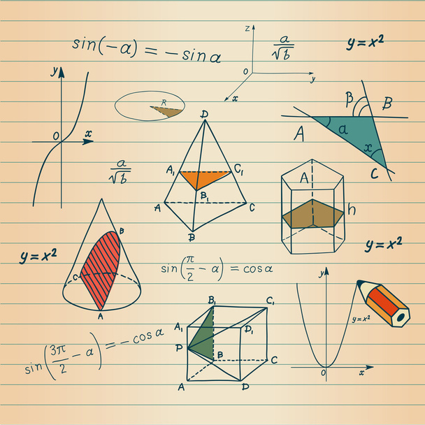 数学 - 幾何学的図形と式のスケッチ - ベクター画像