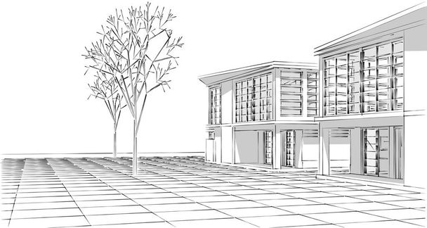 nowoczesny dom szkic 3d ilustracja - Zdjęcie, obraz