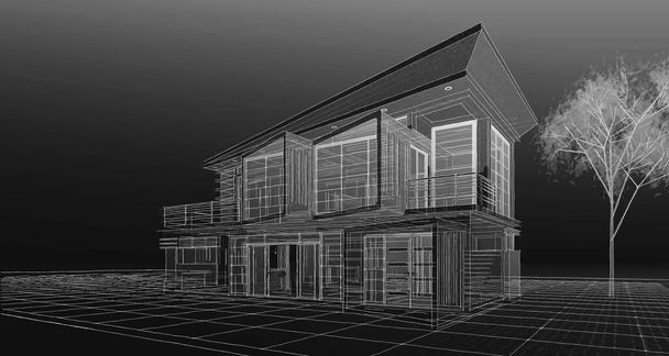 moderne Haus Skizze 3D Illustration - Foto, Bild
