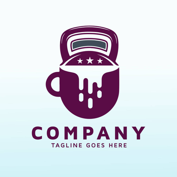 フィットネスアイコン付きの完璧なコーヒーカップのロゴデザイン - ベクター画像
