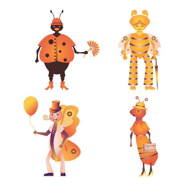 A set of insects similar to humans. Illustration. - Vector, Image
