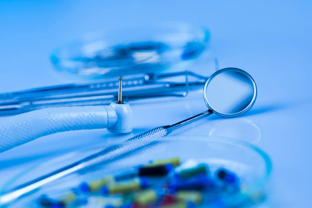 Set of metal medical equipment tools for teeth dental - Photo, Image