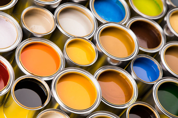 Paint cans color palette and Rainbow colors - Photo, Image