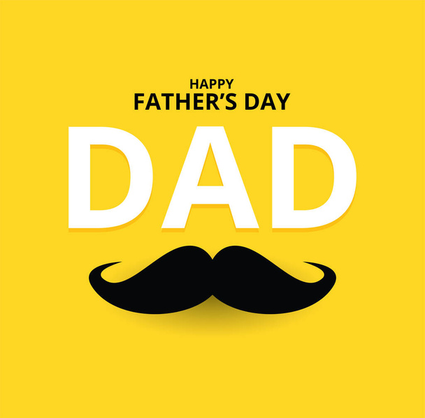 Giorno dei padri felici su sfondo giallo con baffi, concetto di papà amore, illustrazione vettoriale - Vettoriali, immagini