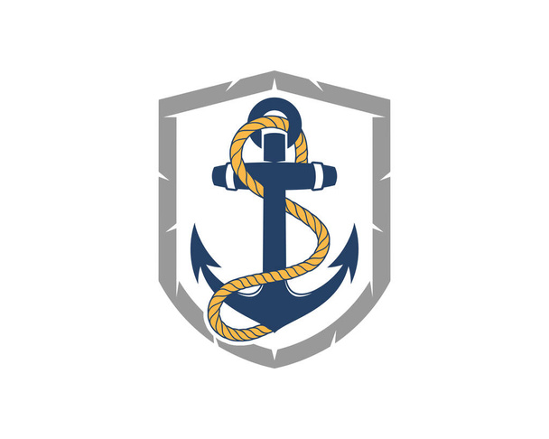 Ancla con cuerda en el logo del escudo - Vector, imagen