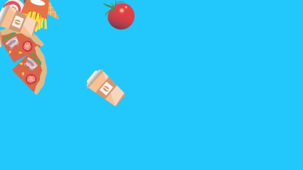 Fast food elements animation on blue screen chroma key, flat design, graphic source - Séquence, vidéo