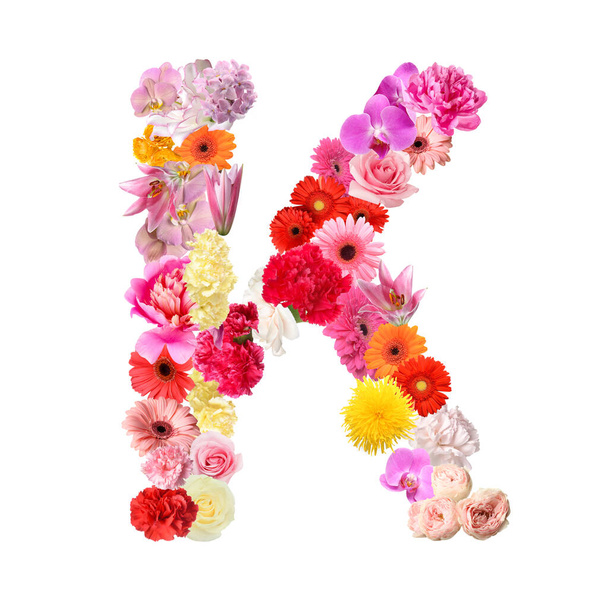 Carta K feita de flores bonitas no fundo branco - Foto, Imagem