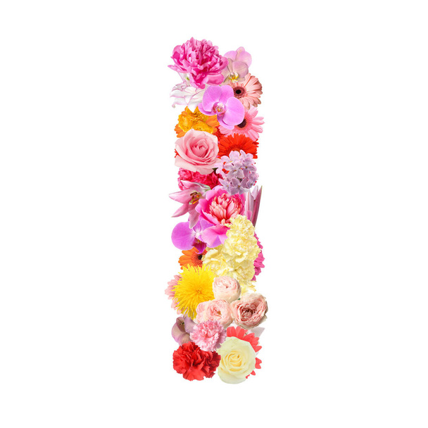 Buchstabe I aus schönen Blumen auf weißem Hintergrund - Foto, Bild