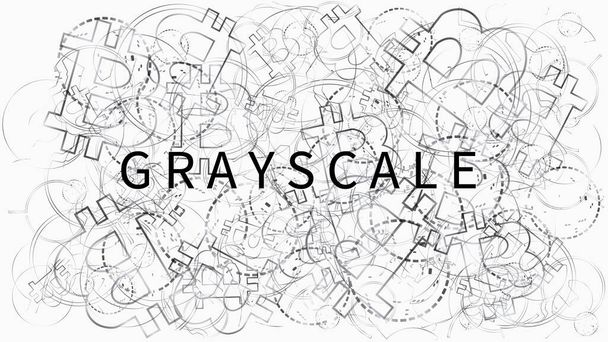 Banner of Grayscale Corporation - провідна компанія, яка купує біткойни та інші цифрові валюти і просуває ринок вгору. Приклад вектора. - Вектор, зображення