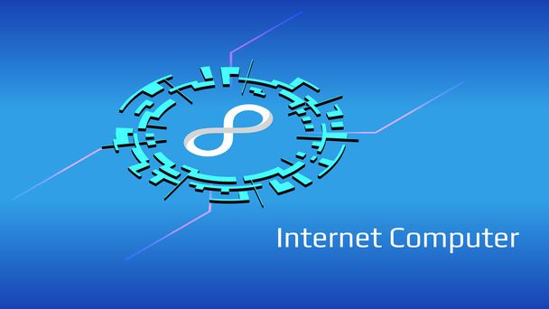 Dfinity Internet Počítač ICP izometrický token symbol v digitálním kruhu na modrém pozadí. Ikona kryptoměna pro nápis nebo novinky. Vektorová ilustrace. - Vektor, obrázek