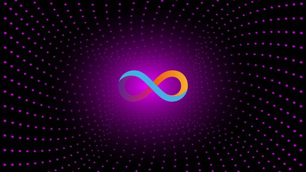 Dfinity Internet Computer ICP token symbol cryptocurrency in the center of spiral of glowing dots on dark background. Cryptocurrency logo icon for banner or news. Vector illustration. - Vector, Image