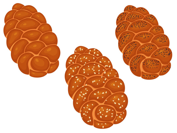 Challah es la comida judía nacional. Pan blanco. Ilustración vectorial aislada sobre fondo blanco. - Vector, Imagen
