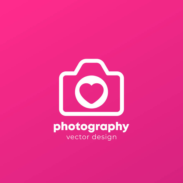 photography logo with camera and heart, vector - Vector, imagen