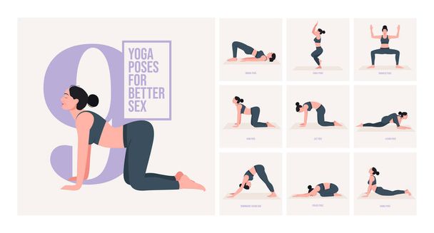 yoga poses for Better SEX. Young woman practicing Yoga pose. Woman workout fitness, aerobic and exercises. Vector Illustration. - Vector, Image