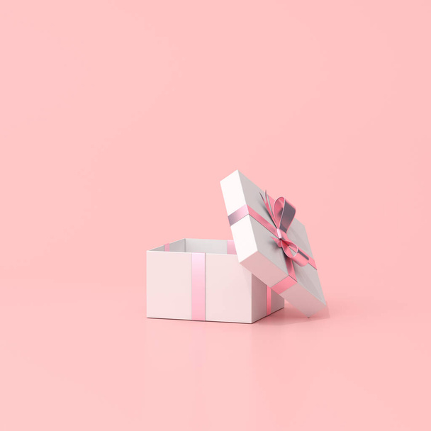 3D rendering of open gift box on pink background. - Foto, imagen