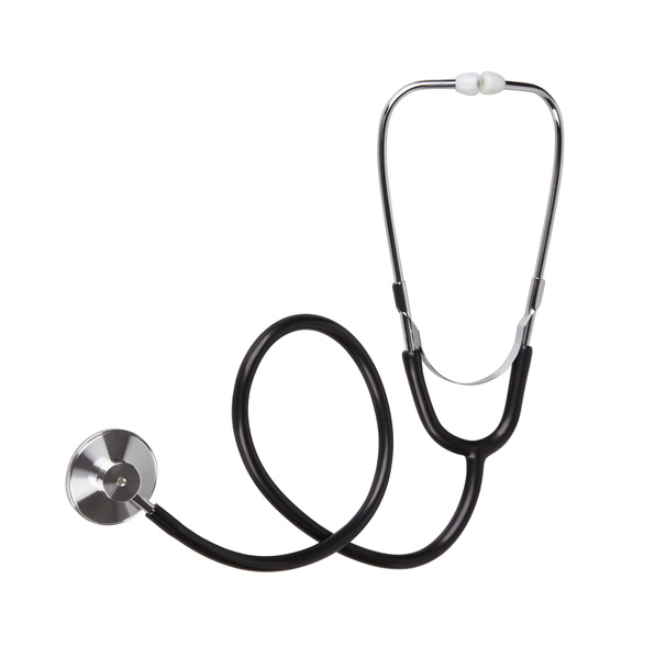 Zwarte stethoscoop geïsoleerde witte achtergrond met clipping pad - Foto, afbeelding