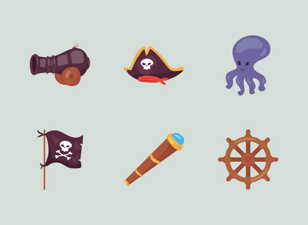 six pirate icons - Vettoriali, immagini