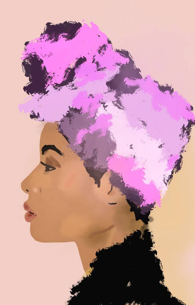 Μαύρη Αφρικανή με τουρμπάνι στα μαλλιά. Να ζωγραφίζεις μαύρη γυναίκα. Art afro κορίτσι, περιτύλιγμα στο κεφάλι - Φωτογραφία, εικόνα