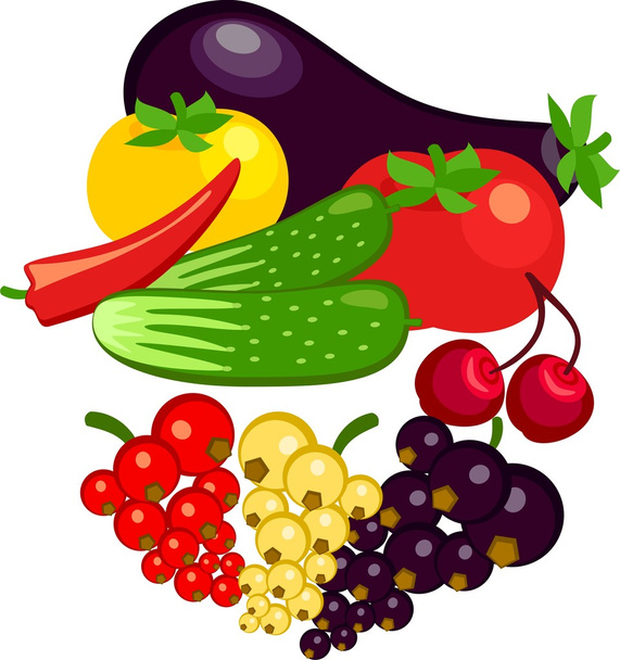 Vegetables and berries currants and cherry - Vector, Image