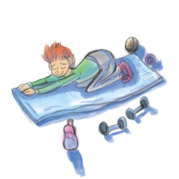 Garçon faisant du yoga à la maison. Coloré. Illustration numérique. - Photo, image