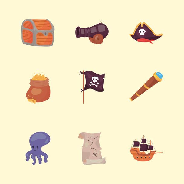 nine pirate icons - Διάνυσμα, εικόνα