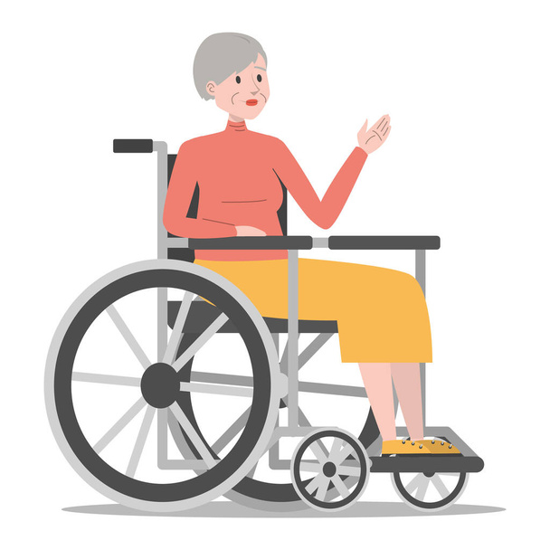 Tekerlekli sandalyedeki yaşlı kadın izole edildi. Engelli, yaşlı bayan. Sağlık sorunu. Engelli bir kadın.. - Vektör, Görsel