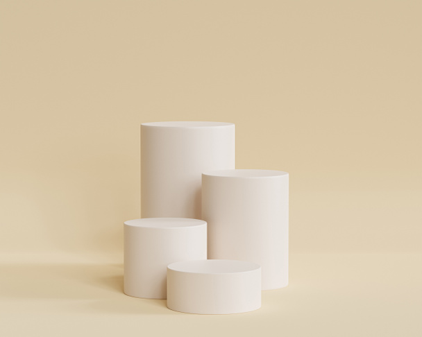 Cylinder shaped podiums or pedestals for products or advertising on beige background, minimal 3d illustration render - Foto, imagen