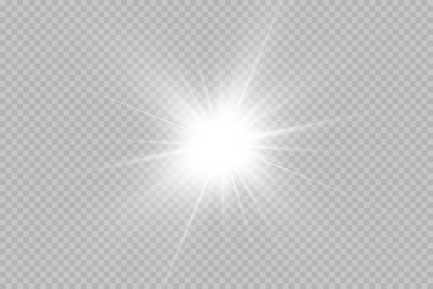 Licht effect. Heldere ster. Licht explodeert op een transparante achtergrond. Heldere zon. - Vector, afbeelding