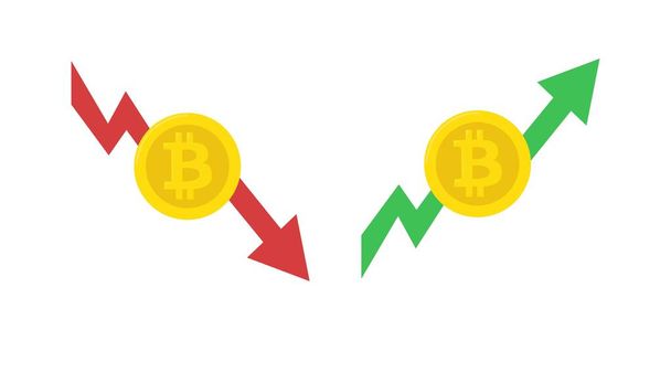 ビットコインのトレンドを上下に分離したベクトルのフラットイラスト - ベクター画像