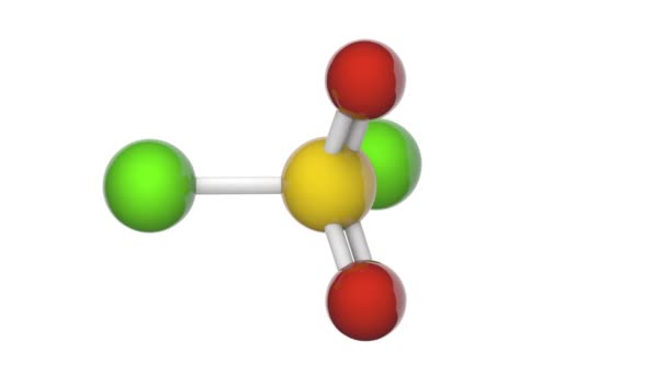 Хлорид серы (хлорид серы), формула SO2Cl2 или Cl2O2S. Это бесцветная жидкость с резким запахом. 3D визуализация. Бесшовный цикл. Модель химической структуры: шар и палка. Белый фон - Кадры, видео