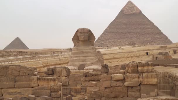 Great Sphinx of Giza, colossal limestone statue of a recumbent sphinx located in Giza, Egypt. It is one of Egypts most famous landmarks - Footage, Video