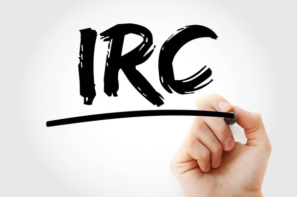 IRC - Internet Relay Chat ακρωνύμιο με δείκτη, έννοια της τεχνολογίας φόντο - Φωτογραφία, εικόνα