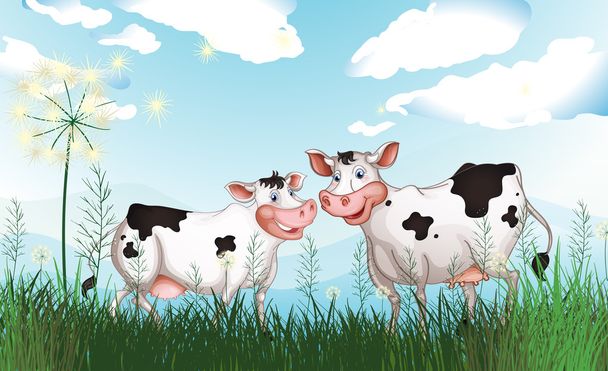 草原で 2 頭の牛 - ベクター画像