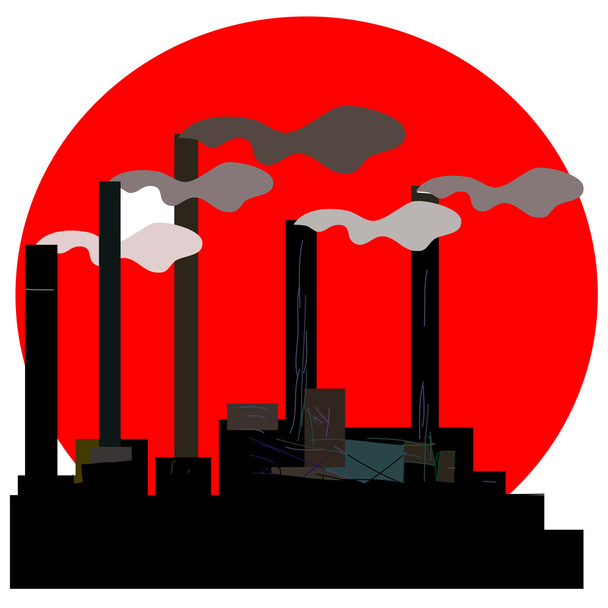 Промисловий будівельний завод, дим з димоходів
 - Вектор, зображення