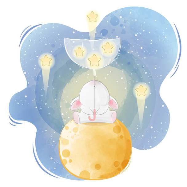 Cute Bunny Catching Stars - Vector, Image