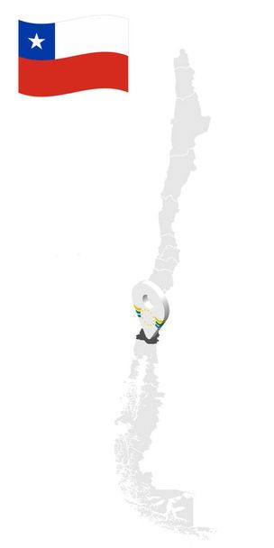 Umístění regionu Los Rios na mapě Chile. 3D značka lokality podobná vlajce Los Rios. Kvalitní mapa s provinciemi Chile pro váš design. EPS10 - Vektor, obrázek
