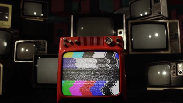 Εγκατάσταση Retro TV Stack με Color Bars, Θόρυβος και Στατική Τηλεόραση.  - Πλάνα, βίντεο