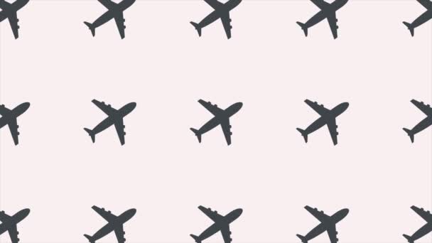Animated seamless pattern with civil aircraft icon. Airplane symbol. Ornament for background decoration. Design element. 4k video. - Metraje, vídeo
