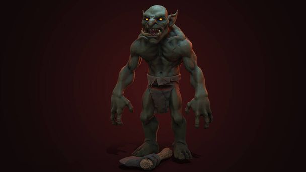 Fantasy-Figur Troll Berserker in epischer Pose - 3D-Rendering auf dunklem Hintergrund - Foto, Bild