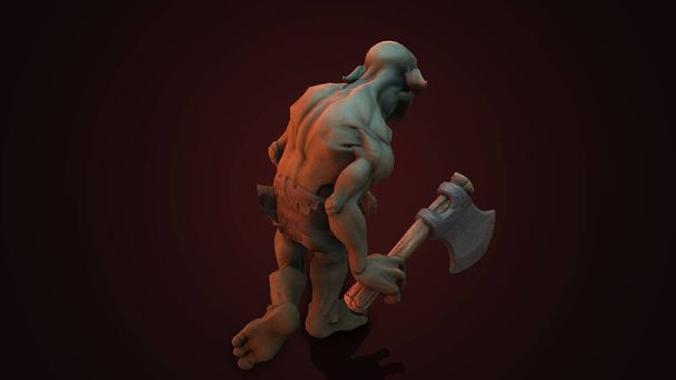Fantasy personage Troll Berserker in epische pose - 3D-weergave op donkere achtergrond - Foto, afbeelding