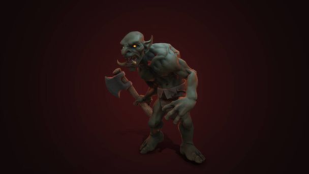 Fantasiahahmo Troll Berserker eeppisessä asennossa - 3D-renderöinti tummalla taustalla - Valokuva, kuva