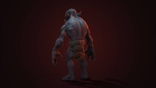 Fantasy karakter Troll Berserker epikus pózban - 3D render sötét háttér - Fotó, kép