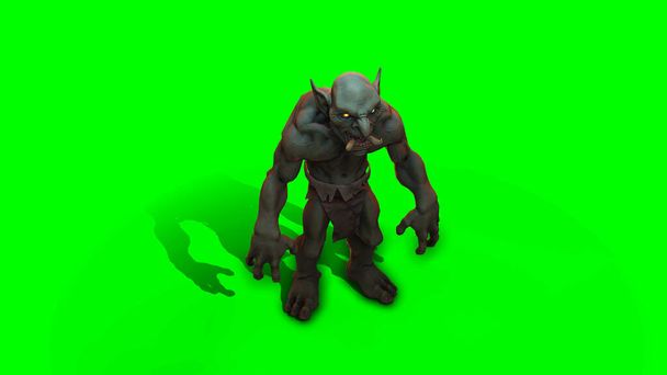 Персонаж фэнтези Тролль Берсеркер в эпической позе - 3D рендеринг на темном фоне - Фото, изображение