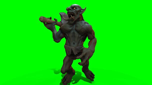 Фентезійний персонаж Тролл Берсеркер в епічній позі - 3D рендеринг на темному тлі - Фото, зображення