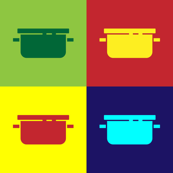 Pop art Icono de olla de cocina aislado sobre fondo de color. Hervir o guisar el símbolo de la comida. Vector. - Vector, imagen