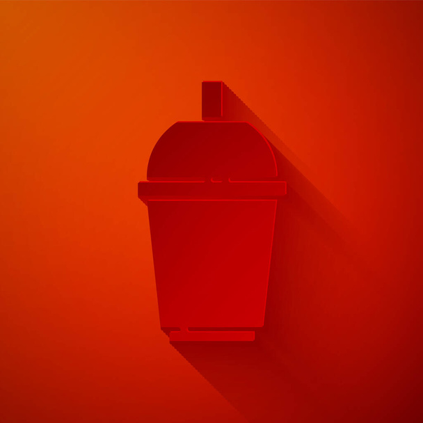 Papiergeschnittene Kaffeetasse to go Symbol isoliert auf rotem Hintergrund. Papierkunst. Vektor. - Vektor, Bild