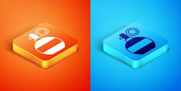 Isometric Hand grenade icon isolated on orange and blue background. Bomb explosion.  Vector - Vector, Image