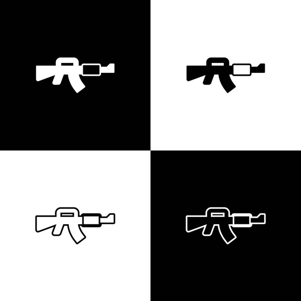 Set M16A1 rifle icon isolated on black and white background. US Army M16 rifle.  Vector - Vector, Image
