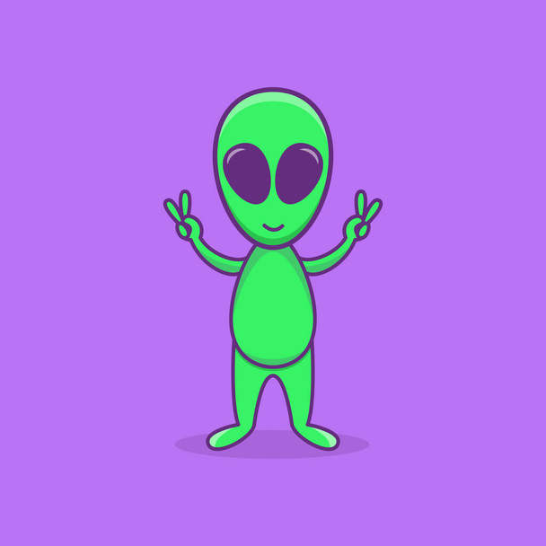 Bonito mascote alienígena Personagem Cartoon. Ilustração alienígena. Design plano Estilo dos desenhos animados - Vetor, Imagem